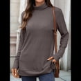 thumbnail image 4 of Camiseta Holgada de Larga con Cuello Alto y Estampado Geométrico de Jacquard para Mujer, Otoño e Invierno. Color Café XXL, 4 of 10