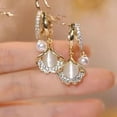 thumbnail image 6 of Eosunjian 1 Pair Women Leverback Ginkgo Leaf Shape Faux Pearl Rhinestone Decor Smooth Polished Ear Jewelry Party Prom Dating Hanging Earrings Golden, 6 of 11