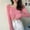 #142-Pink, variant on Women's Off-Shoulder Ruffle Top, Slim Fit Cropped, Knit Long Sleeve for Casual Daily Wear