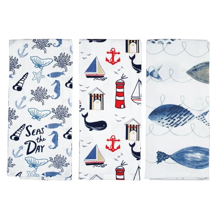 

Coastal Kitchen Towels Set Nautical Towels Fish Kitchen Towels Seashell Towels For Kitchen