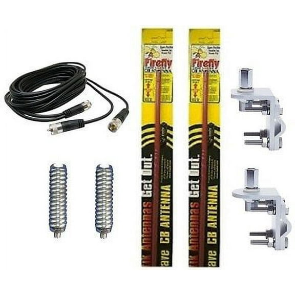 CB RADIO 2 FIRESTIK FL3 3FT RED ANTENNAS,18ft DUAL COAX, MOUNTS and SPRINGS