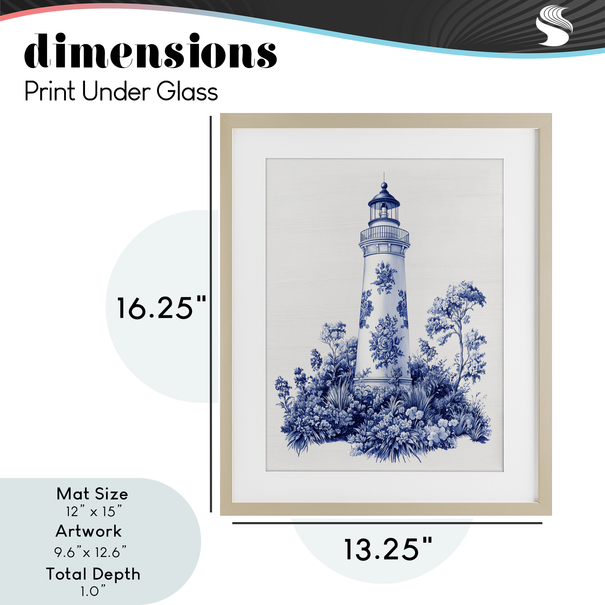 Toile Patterned Lighthouse Birch Framed Print Under Glass, design by Lettered and Lined