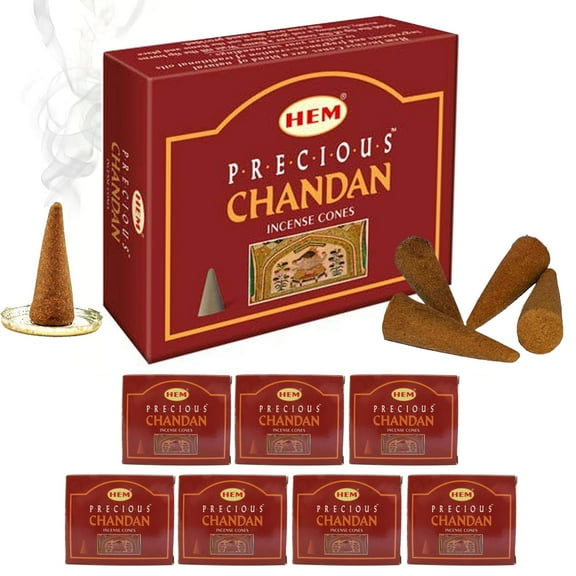 80 Ct Genuine Hem Precious Chandan Incense Cones Natural Sandalwood Aroma Scent