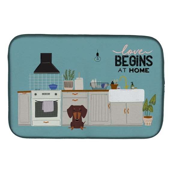 Carolines Treasures CK7835DDM Chocolate Dachshund Kitchen Scene Dish Drying Mat 14 x 21" multicolor