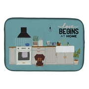 Caroline's Treasures CK7835DDM Chocolate Dachshund Kitchen Scene Dish Drying Mat, 14 x 21", multicolor