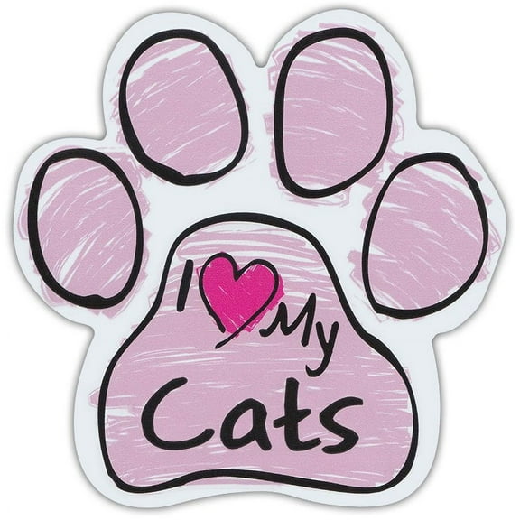 Pink Scribble Paws: I Love My Cats | Cat Paw Shaped Car Magnets