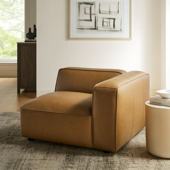 Modway Auren Upholstered Vegan Leather Modular Right Armchair in Camel
