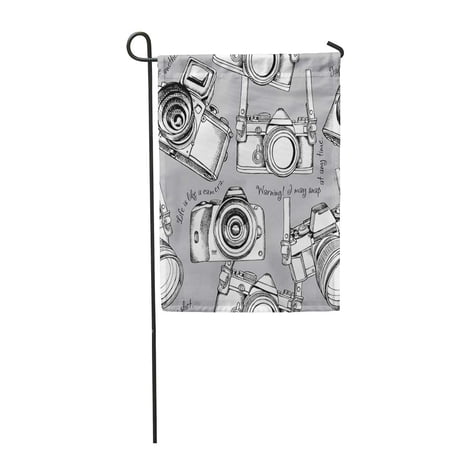 SIDONKU Line Images of Black and White Cameras on Gray Garden Flag Decorative Flag House Banner 12x18 inch