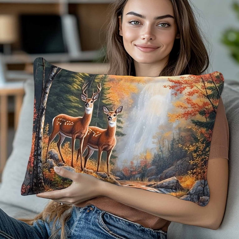 HODKHNO 12x20 Inch Rustic Herringbone Deer Antler Pillow Cover – Gray Farmhouse Lumbar Pillow Case For Sofa, Bed, Couch
