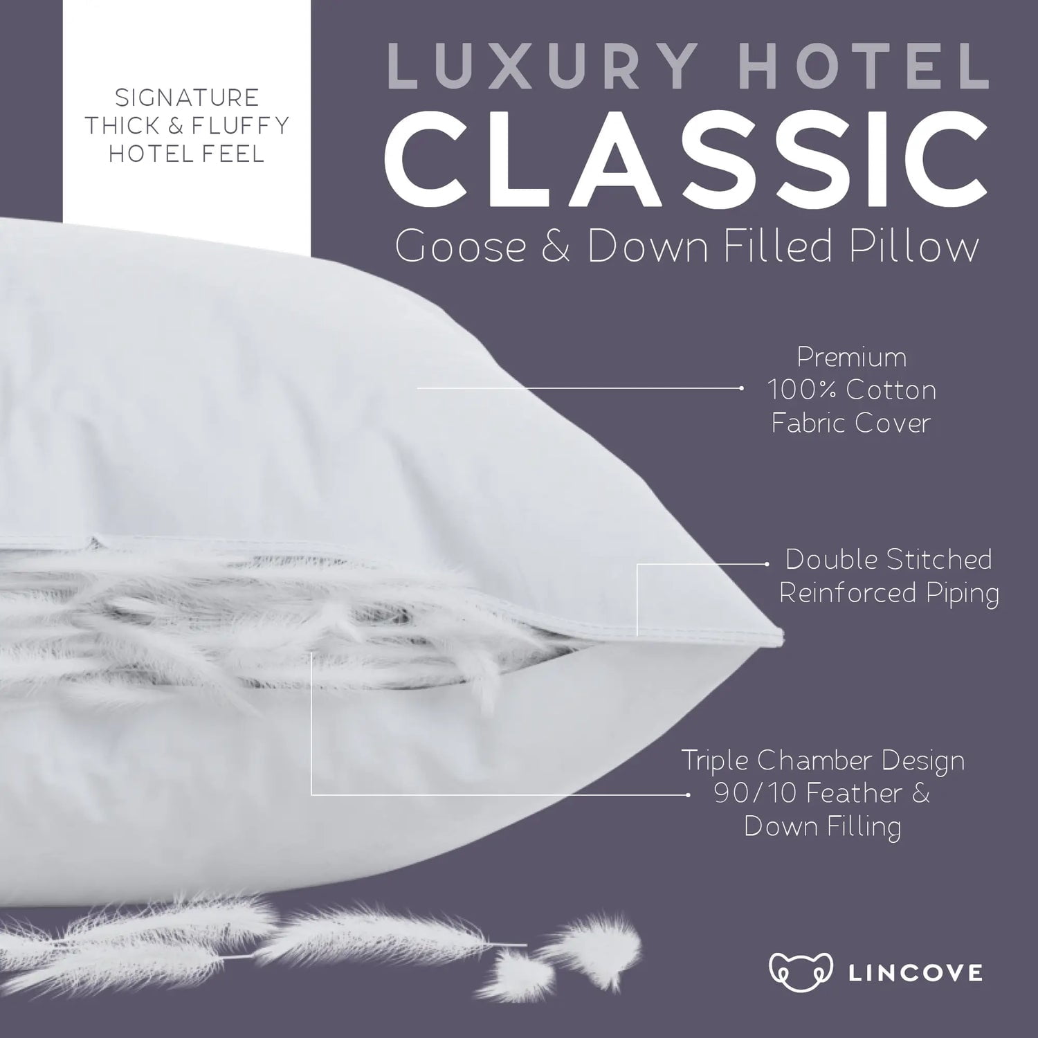 Lincove  Luxury Hotel Collection Bed Pillows for Sleeping with Premium 600 Count Cotton Shell Medium - Standard Size