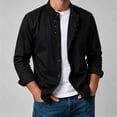 thumbnail image 3 of Havenx Mens Cotton Linen Shirts Long Sleeve Button Down Shirt Stand Collar Solid Color Tops Vintage Soft Japan Style Summer Vacation Clothes,Black M, 3 of 4