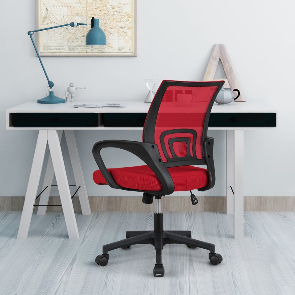 Alden Design Adjustable Mid Back Mesh Swivel Office Chair with Armrest, Set of 2, Red