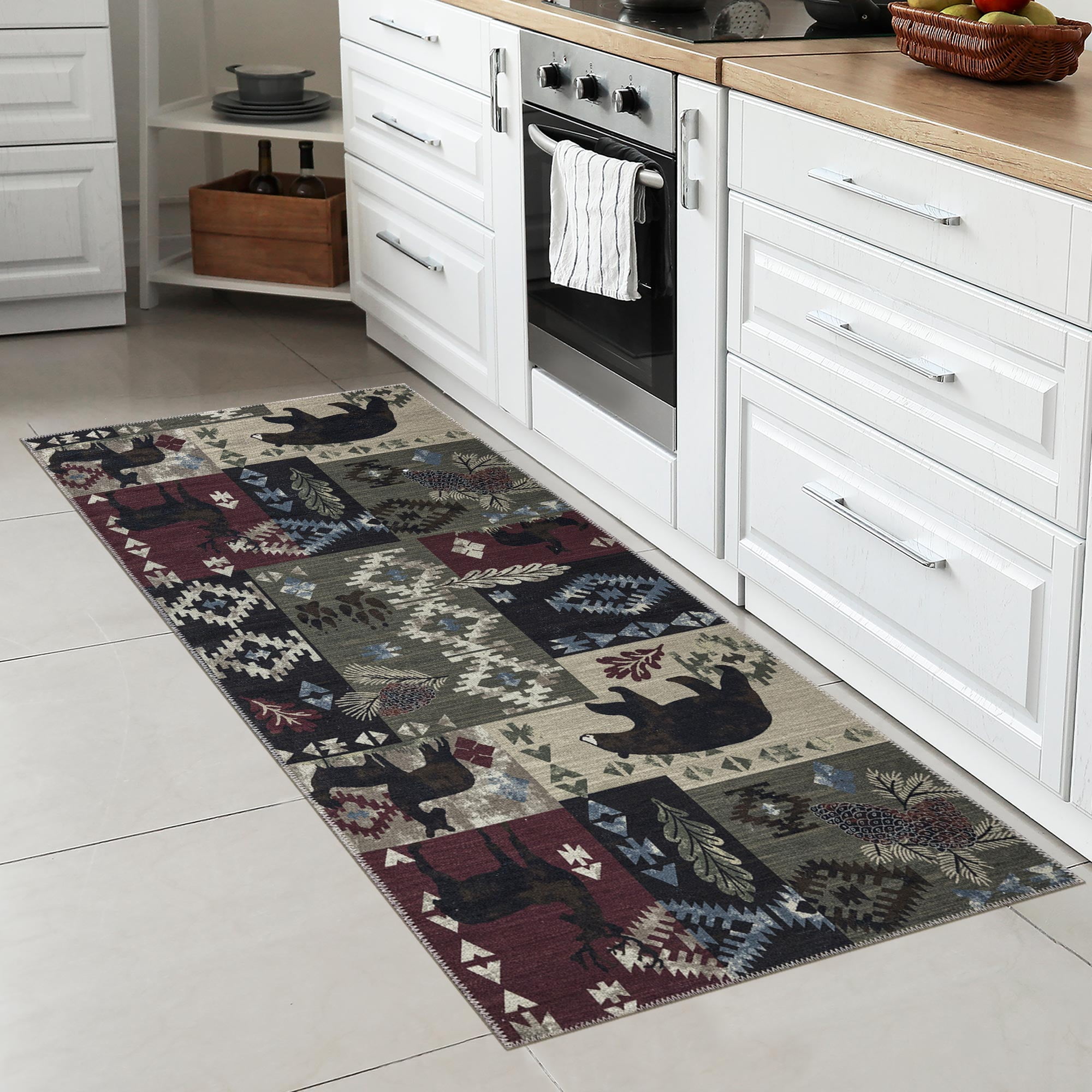 Ottomanson Machine Washable Cotton 3x6 Flatweave Runner Rug for Bedroom, 2'7" x 6', Multicolor Southwestern