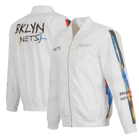 Men s JH Design White Brooklyn Nets 2022/23 City Edition Full-Zip Nylon Bomber Jacket
