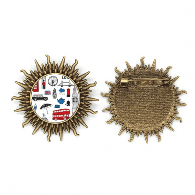 London Big Ben Booth lluvia buzón Pin de gancho de metal vintage con forma de sol Unbranded M