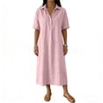 thumbnail image 2 of Pounoo Dresses for Women Short Sleeve Collared Half Placket Sundresses Weekend Outings Lightweight Comfortable Relaxed Fit Midi Dresses Gift, 2 of 6