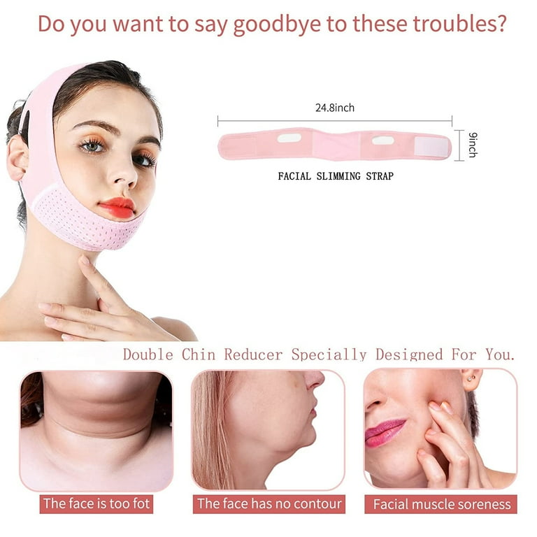 Wattne Reusable V Line Mask Facial Slimming Strap Double Chin Reducer Chin Up Mask Face Lifting Belt V Shaped Slimming Face Mask Pink