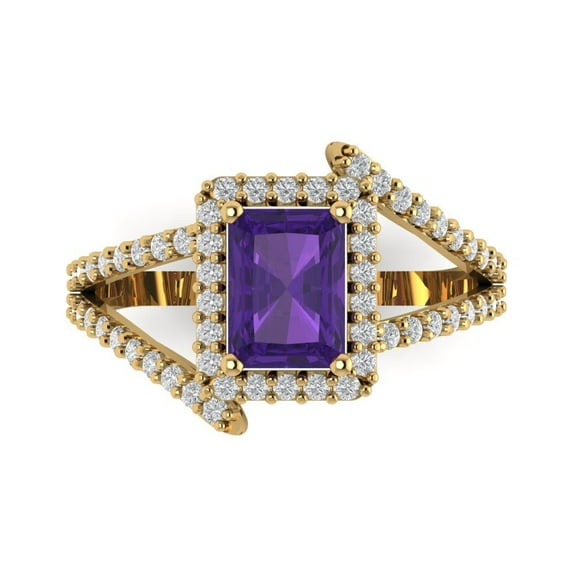 Solitaire with Accents Engagement Ring for Women - 1.935ct Natural Amethyst in 14K Yellow Gold Promise Ring