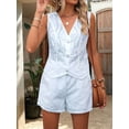 thumbnail image 5 of Floral Eyelet Embroidered Sets for Women 2 Piece Summer Shorts Button Down Vest Dressy Causal Vacation Set Light Blue L, 5 of 6