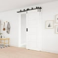thumbnail image 4 of WINSOON 6FT Sliding Bypass Barn Door Hardware Kit For Double Wooden Doors, Arrow Style Hanger Black Finish, 4 of 7