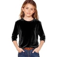 thumbnail image 1 of AWZXDE T-Shirt en Velours pour Filles à Manches 3/4, Doux, Col Rond, Hauts Décontractés pour Filles, T-Shirt de Base Confortable 3-14 Ans, 1 of 4