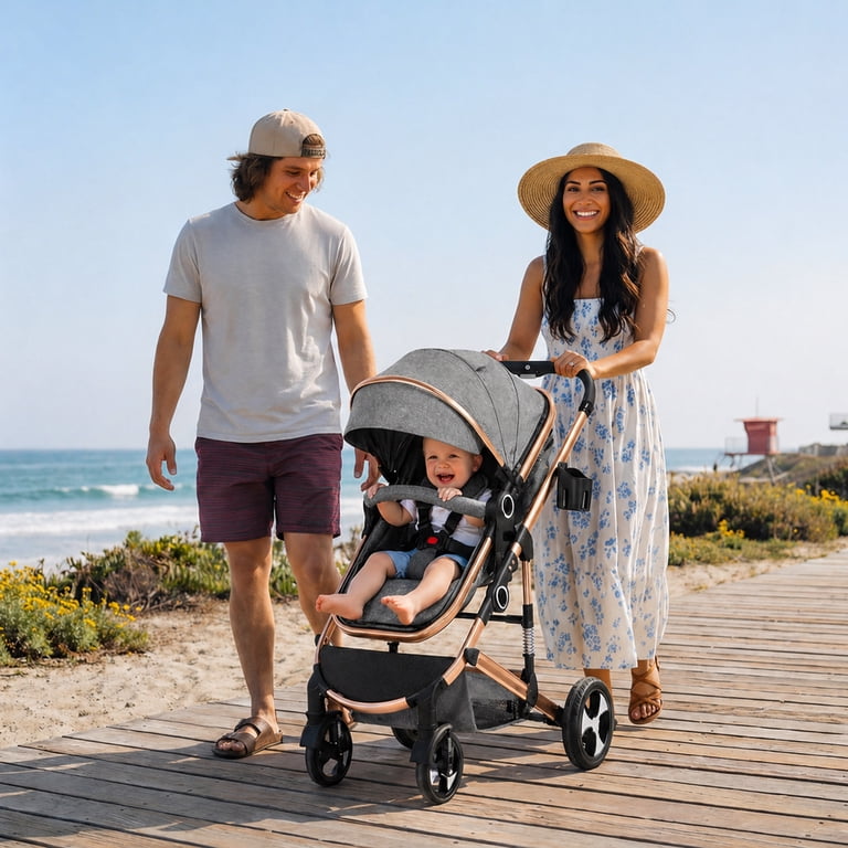 AILEEKISS Baby Stroller 3-in-1 Convertible with Large Seat