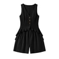 thumbnail image 5 of Trikvn 2 Piece Linen Sets for Women Summer Sleeveless V Neck Button Down Peplum Vests Tank Top and Pleated Shorts Matching Set Elegant Beach Casual Vacation Outfits, 5 of 5