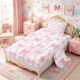 thumbnail image 2 of Meiyoeat Cute Bow Print Twin Sheets 3pcs, Watercolor Gingham Pattern Bedding, Pink White, 2 of 6