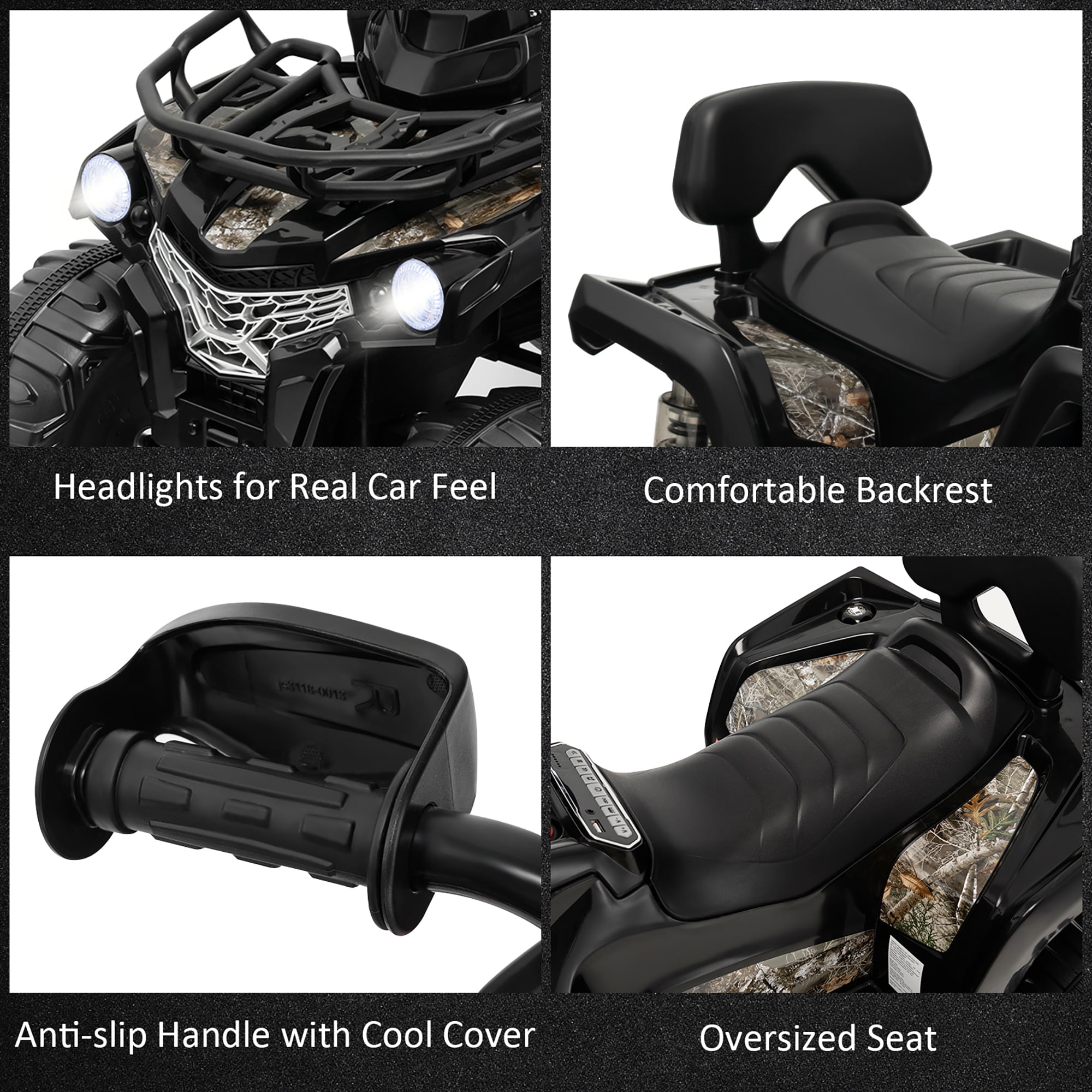 Costway 12V Kids Ride On ATV Electric 4-Wheeler Quad 2 Speeds with Mp3 & Headlights Black