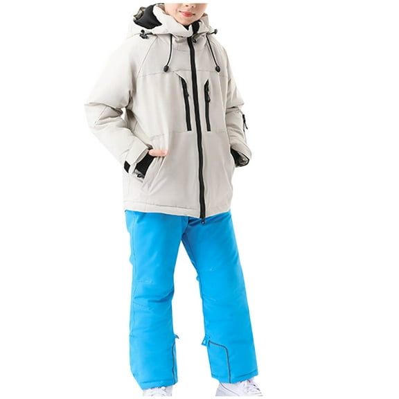 Xfvqtps Ski Jacket and Pant Set Snowboarding Suit Snowsuit Adjustable Hooded Coat Waterproof Windproof Winter Two Piece Ski Suits Blue