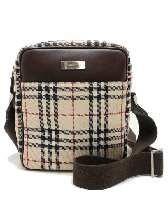 Pre-Owned BURBERRY Nova Check Crossbody Shoulder Bag, Nylon Canvas x Leather, 450326
