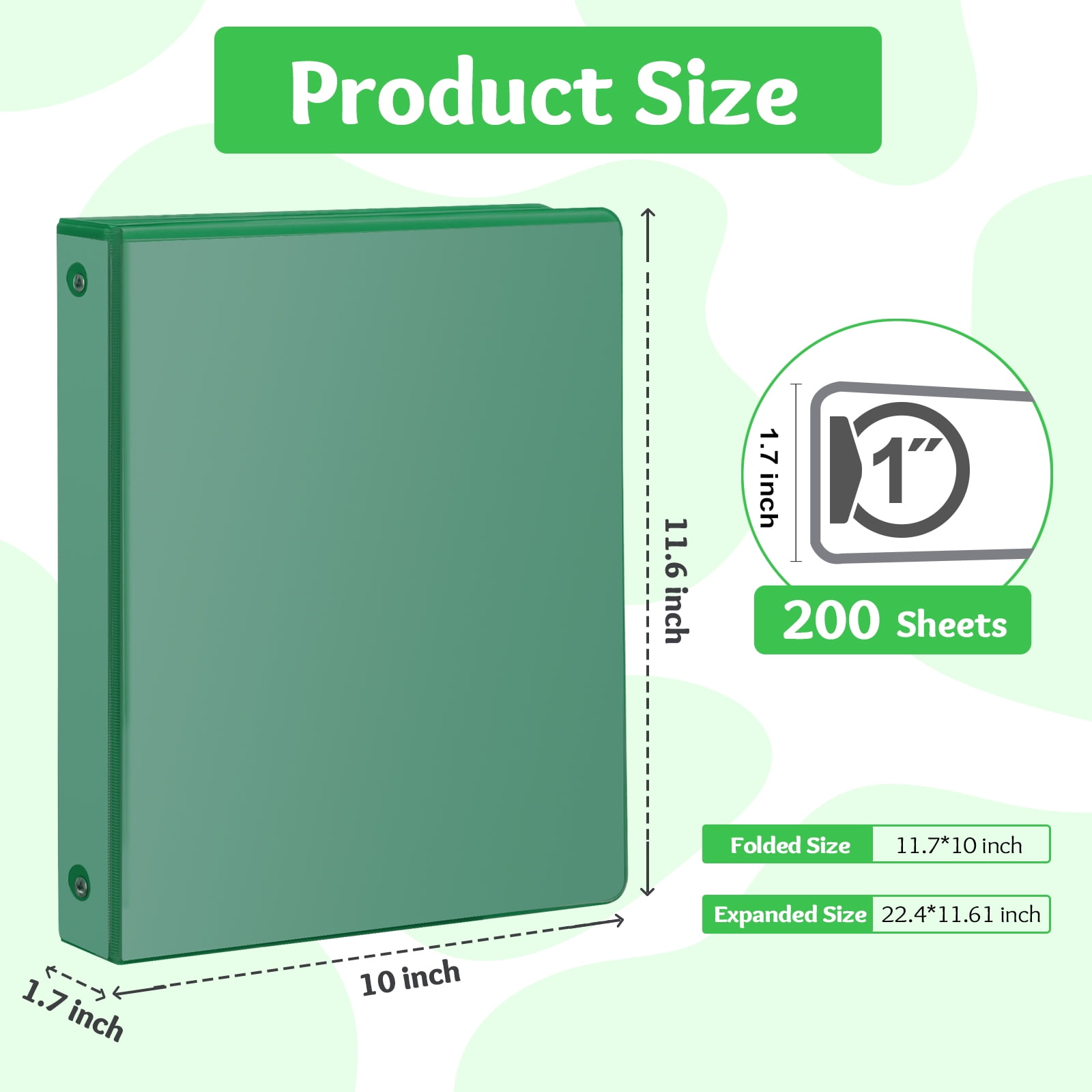 Comix 1 inch 3-ring Binder,Round Ring,200 Sheets Capacity,6 Pack Green