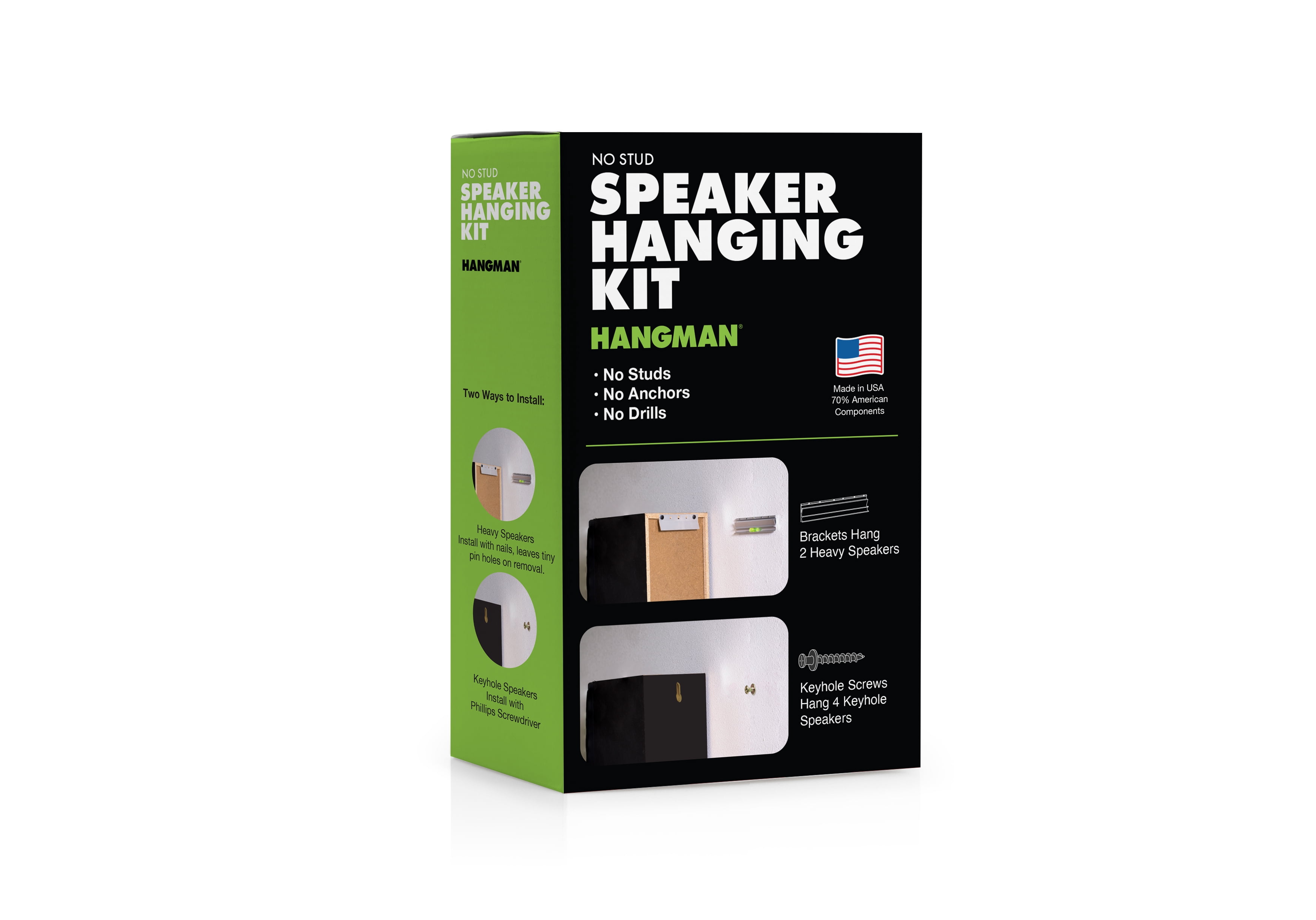 Hangman No Stud Speaker Hanging Kit - Hangs 2 Large and 4 Small Speakers - Silver