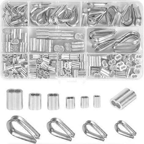 ZHAOCHENG Kit de 225 terminales de cable de acero inoxidable M1.2-M5 y manguitos de engarce con clips de aluminio, manguito de bucle de engarce para aparejos de terminales de cable de acero