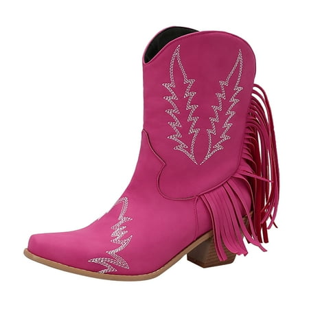 

ZIZOCWA Women S White Tennis Shoes Ladies Shoes Flats Low Heel Dressy Vintage Women Fringed Western Cowboy Boots Fashion Solid Color Slip On Boots Outdoor Chunky Heel Booties Shoes Loafer Heels
