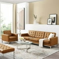 thumbnail image 2 of Tufted Armchair and Sofa Set, Faux Leather, Silver Tan, Modern Contemporary Urban Design, Living Lounge Room Hotel Lobby Hospitality, 2 of 6