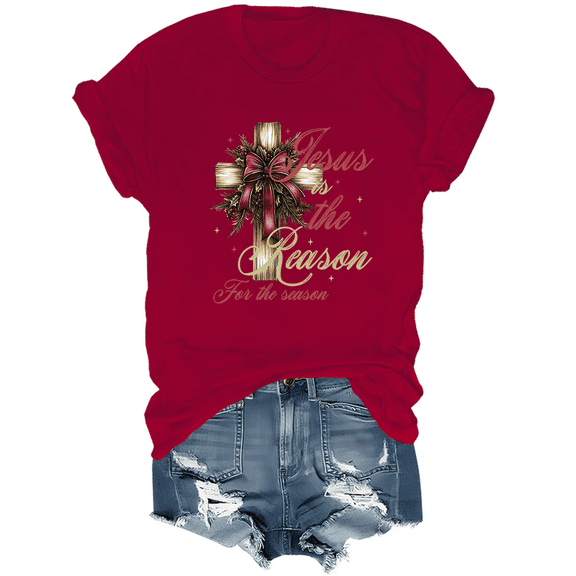 Jesus Is The Reason For The Season Shirt Christmas Season Tees Christmas Coquette Bow T-Shirts