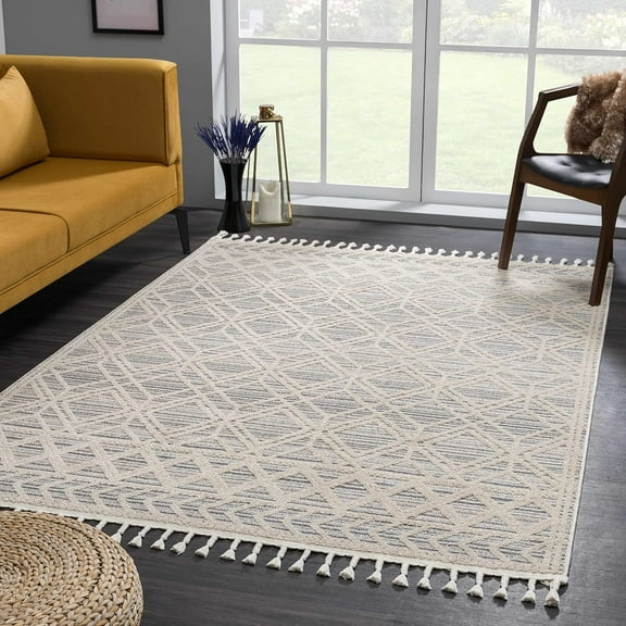 Hauteloom Magnolia MGN-2300 - Molde Moroccan Farmhouse Entryway, Bedroom, Kitchen Runner Rug with Tassel - High Low Carpet - Tribal Boho Style - Southwestern Pattern - Beige, Cream 2'7" x 7'3"
