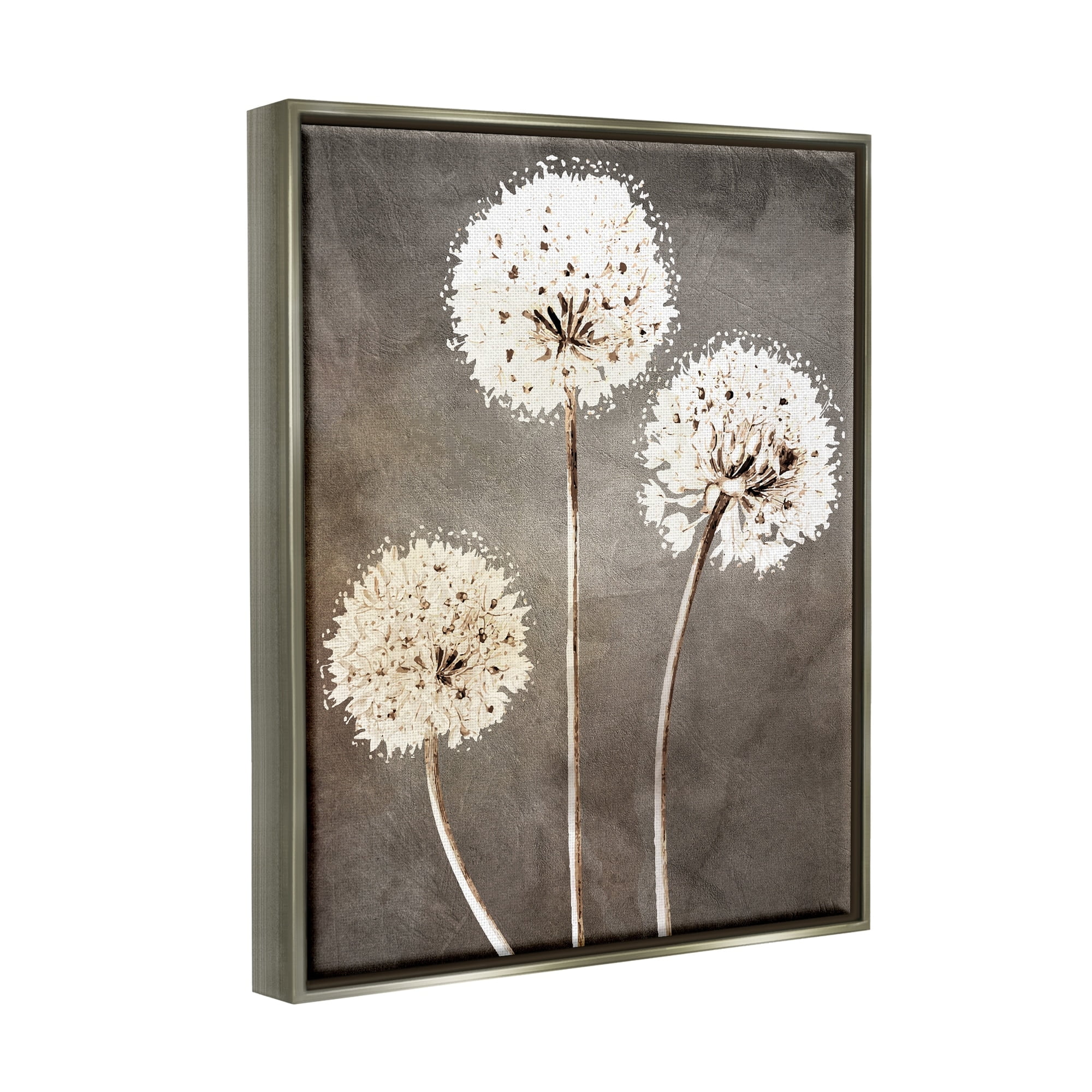 Stupell Industries Fluffy Dandelion Plants Wildflower Botanical Blooms Graphic Art Luster Gray Floating Framed Canvas Print Wall Art, Design by Kim Allen