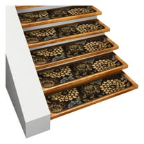 Set of 15 Skid-Resistant Carpet Stair Treads – Floral – Classic Brown – 8 Inches X 26 Inches Set of 15 - 8 In. X 26 In.