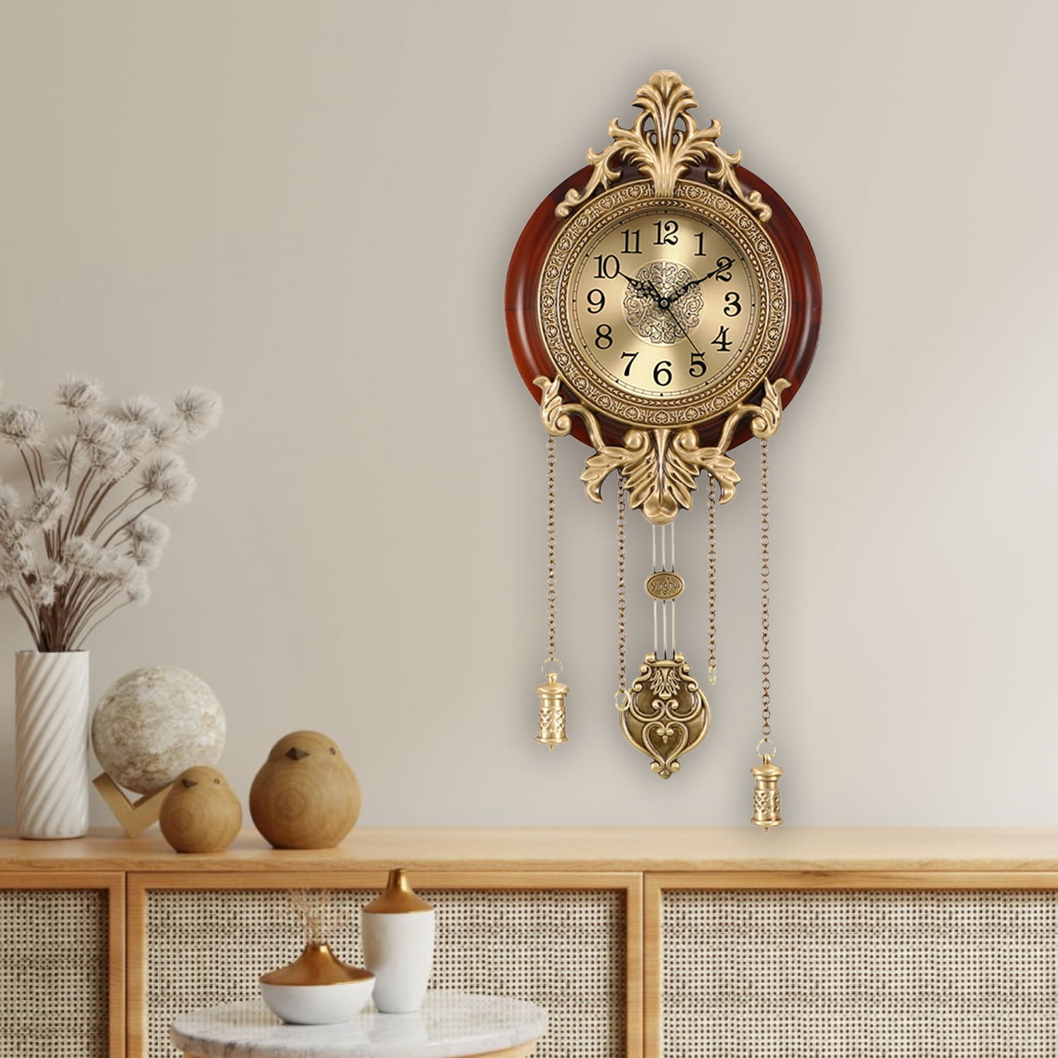 Aero Snail 9" Pendulum Wall Clock, Solid Wood, Battery Operated, Vintage Quartz Clock 205B