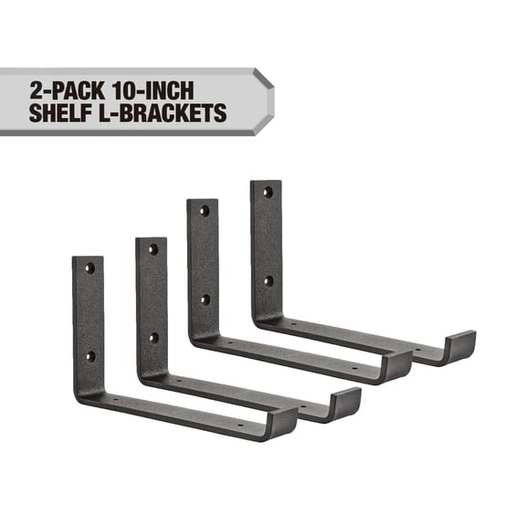 Hyper Tough L-Shape Shelf Bracket, Black, 2-Pack