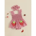 thumbnail image 4 of Loicainy Baby Toddler Girl Plaid Romper Dress 3 6 12 18 Months Strawberry Smocked Fly Sleeve Bodysuit with Headband 2 Pcs Summer Outfit, 4 of 8