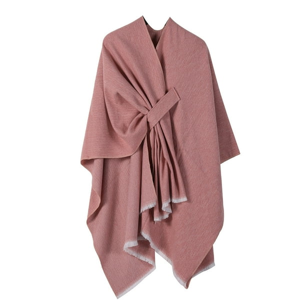 Chal de mujer de punto liso con abertura en la barra, ideal para combinar con un chal de invierno de poliéster.