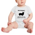 thumbnail image 2 of Warning: Protected by A Pembroke Welsh Corgi Dog Funny Baby Bodysuit Newborn Clothes (White,6-12 Months), 2 of 5