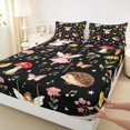 thumbnail image 4 of Homewish Cartoon Plant Mushrooms Queen Sheets,Cute Fairies Floral Animals Queen Sheet Sets,Black,4-Piece,1 Flat Sheet, 1 Fitted Sheet and 2 Pillowcases, 4 of 6