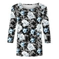 thumbnail image 4 of Plus Size Women's Floral Print 3/4 Sleeve Tshirts Crewneck Tunic Tops Classic-Fit Basic Tee Clothes, 4 of 5