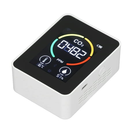 

CO2 Detector Pollution Ventilation Meter Real Time Display Infrared Detection Automatic Detect 400~5000PPM Range For Greenhouse Planting For Home White