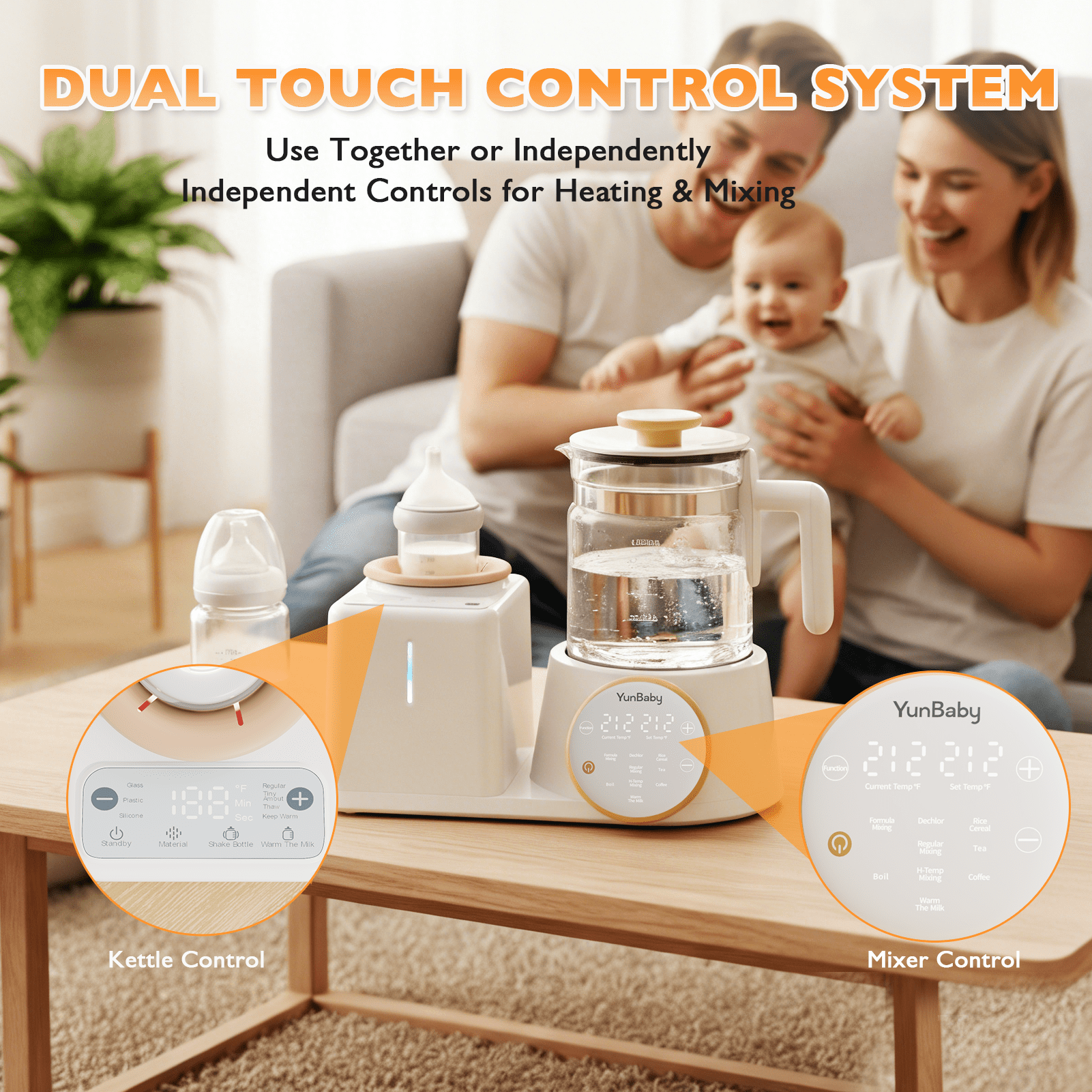 YunBaby 2-in-1 Baby Bottle Warmer & Formula Maker with Electric Kettle, Automatic Rotating Bottle Shaker, Fast Heating Water Warmer with Temperature Control for Formula, Breastmilk & Night Feeding