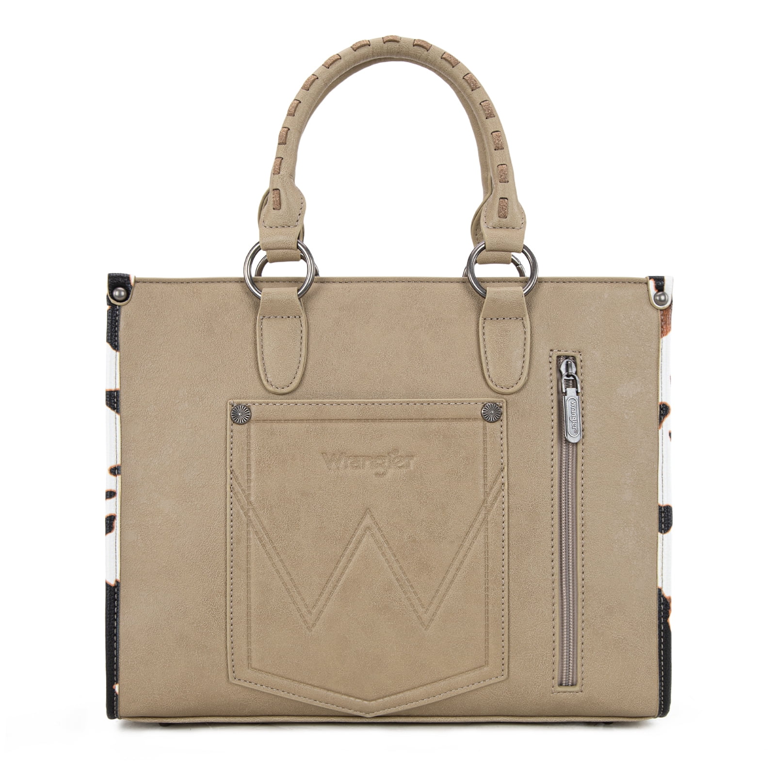 Wrangler Cow Print Tote Bag for Women Western Purse Boho Top Handle Satchel Handbag, Cow-Khaki